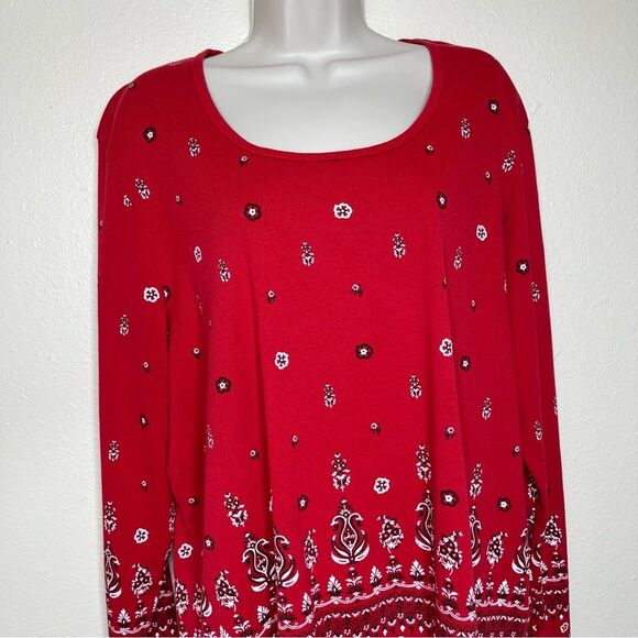 Carolina Colours Plus Red Bandana Print Long Sleeve Round Neck T Shirt Women 20W - Picture 3 of 13